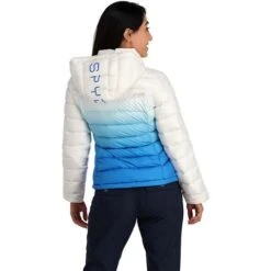 Spyder Women's Timeless Hoodie Down Jacket -Sport Ski Equipment fw23 spyder womenstimelesshoodiedownjacket defrostcollegiate 2
